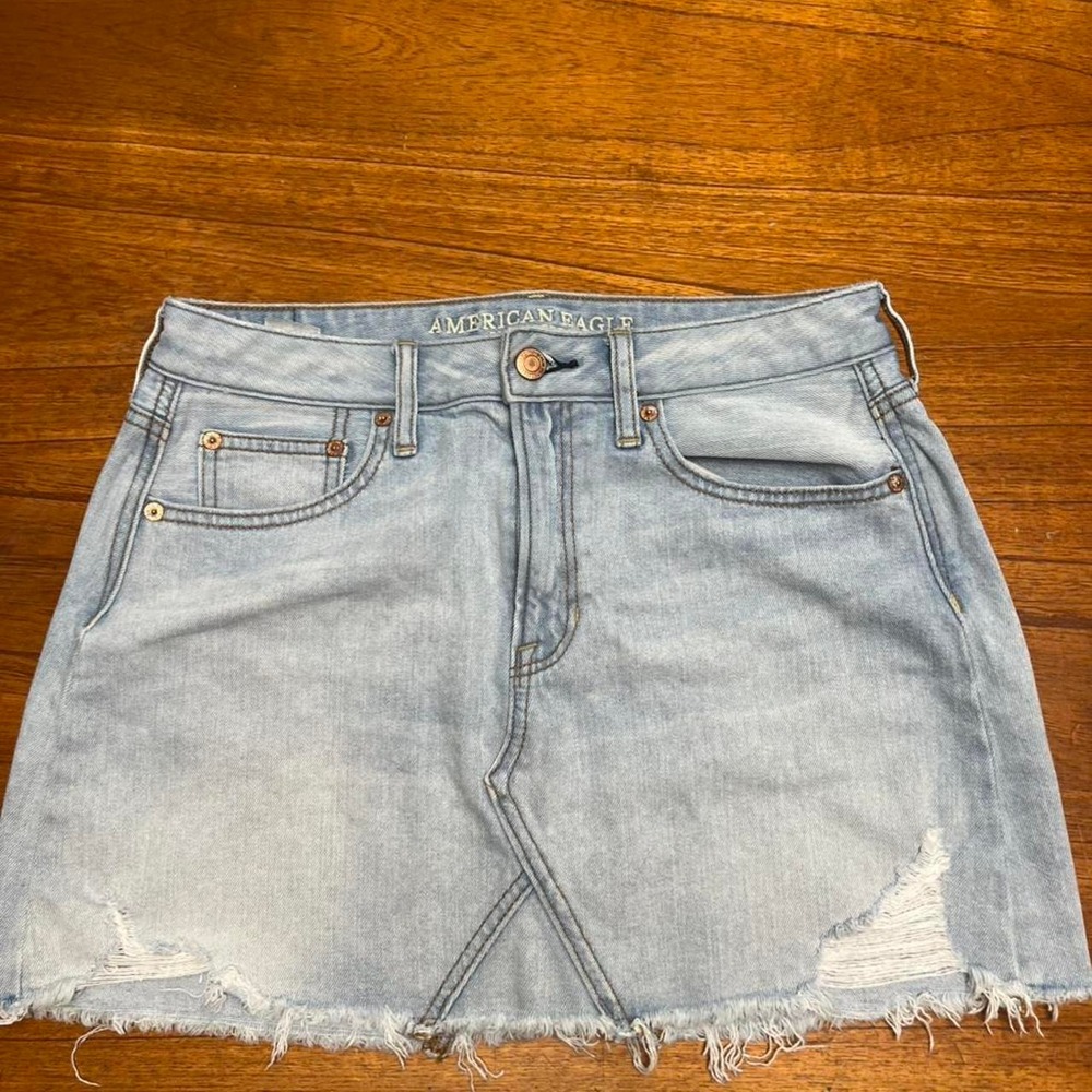 distressed denim mini skirt